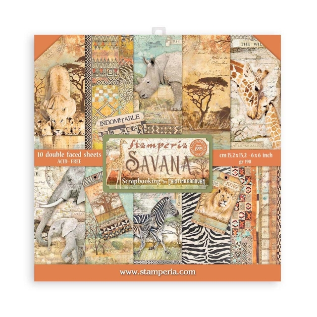 Stamperia Extra Small Pad 6 x 6 Inch mit 10 doppelseitig bedruckten Papieren Savana
