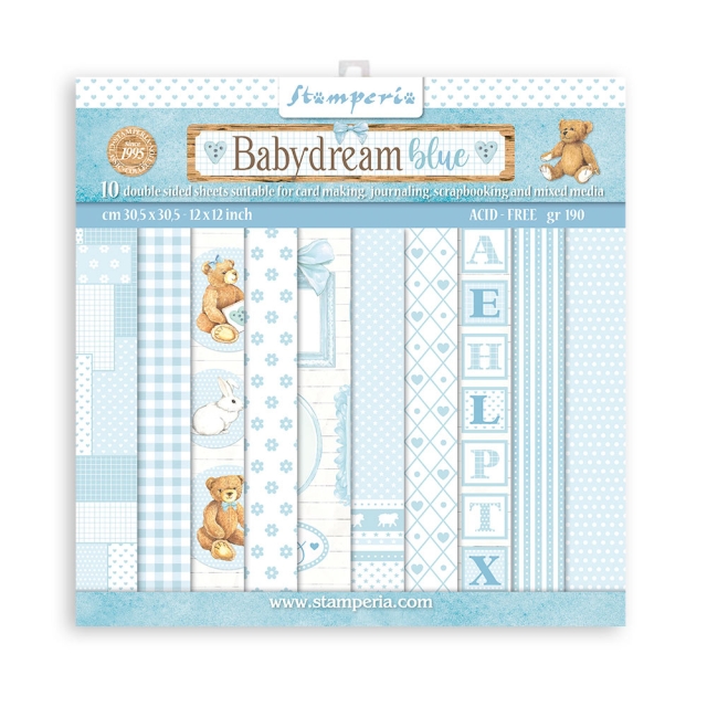 Stamperia 12 x 12 inch Paper Pack / Papiere BabyDream Blue