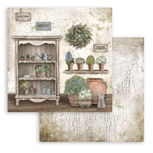 Stamperia 8 x 8 inch Small Paper Pad / 10 Papiere Romantic Garden House