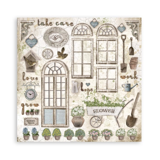Stamperia 8 x 8 inch Small Paper Pad / 10 Papiere Romantic Garden House