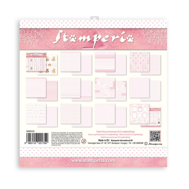 Stamperia 8 x 8 inch Small Paper Pad / 10 Papiere Background Selection Baby Dream Pink