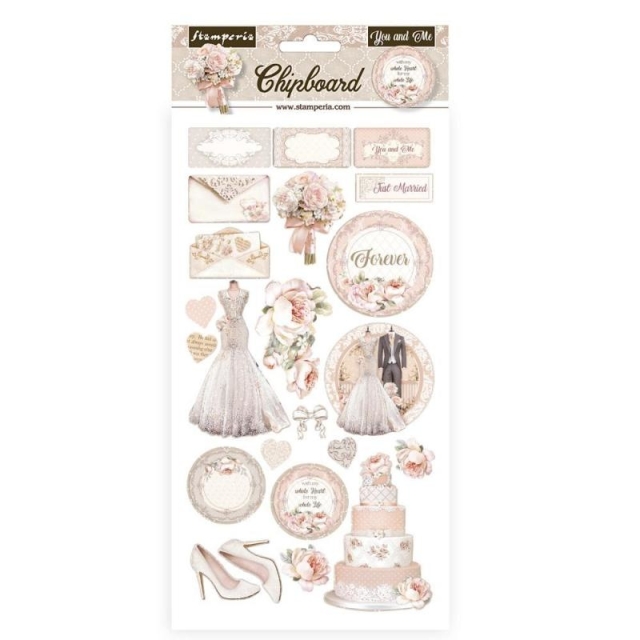 Stamperia Chipboard 15 x 30 cm 23 Stück You and Me