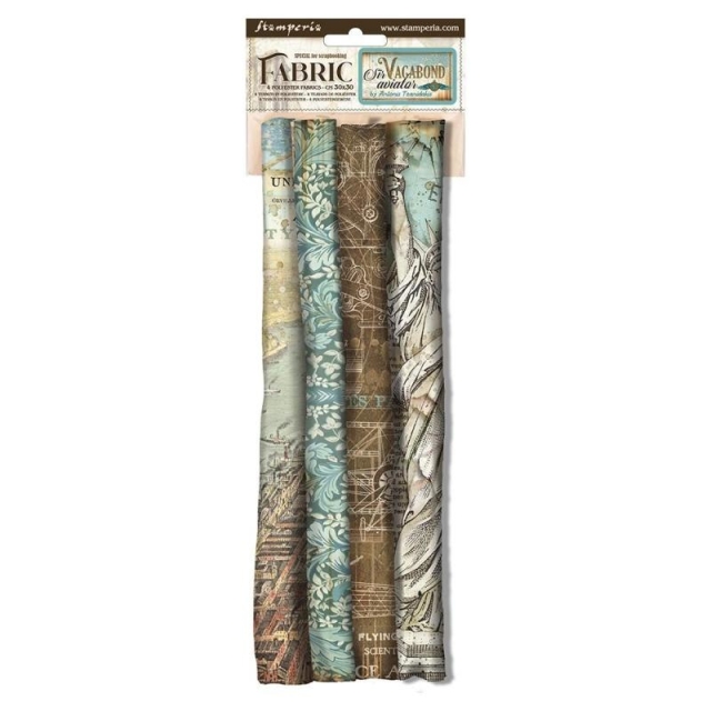 Stamperia Pack 4 sheets fabric Sir Vagabond Aviator