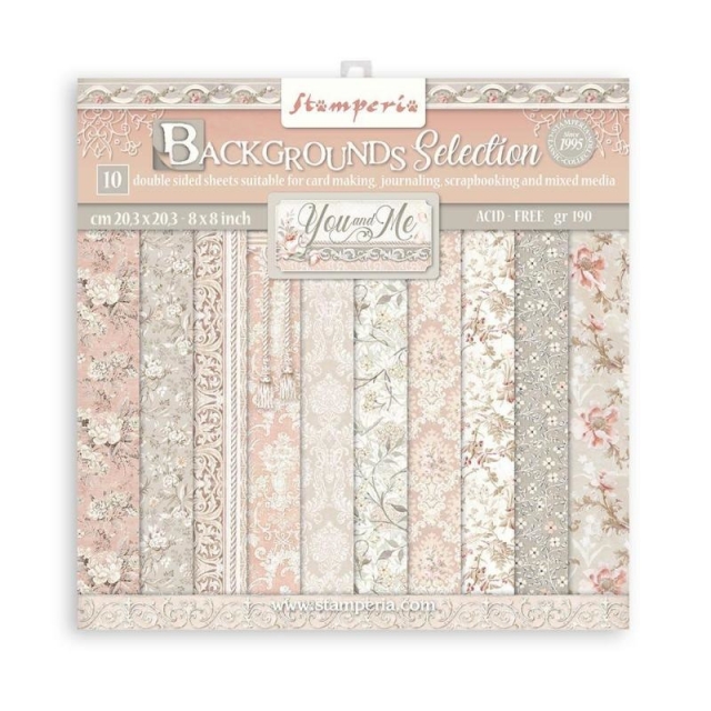 Stamperia 8 x 8 inch Small Paper Pad / Papiere Background Selection You and Me
