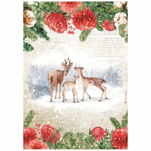 Stamperia A4 Rice Paper Reispapier Romantic Home for the Holidays Deers