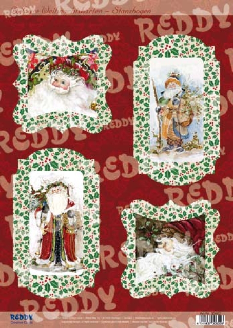 Reddy Cards Stanzbogen Weihnachtsmänner gold-laminiert, 4 Motive