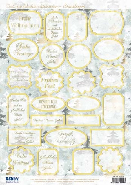 Reddy Cards Stanzbogen Schildchen gold-laminiert, 25 Motive