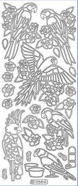 Le Suh Stickerbogen 10 x 23 cm Papagei silber