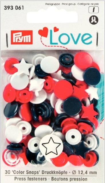 Prym Love Druckknopf Color Sterne 12,4 mm rot / weiss / marine