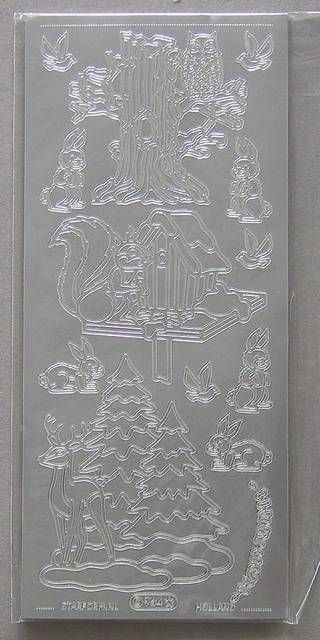 Stickerbogen Baum Vogelhaus, Tannen, Tiere silber