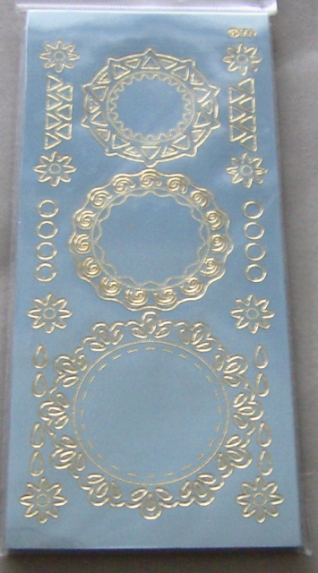 Stickerbogen 10 x 23 cm Spitzendecken rund Gold-Spiegelfolie blau