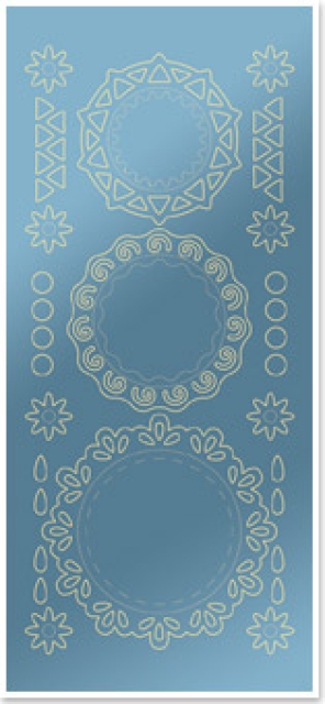 Stickerbogen 10 x 23 cm Spitzendecken rund Gold-Spiegelfolie blau