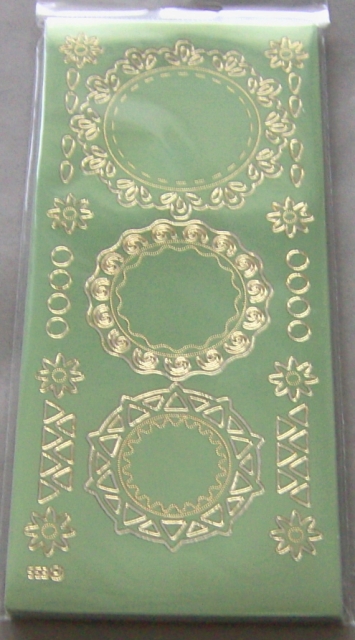Stickerbogen 10 x 23 cm Spitzendecken rund Gold-Spiegelfolie grün