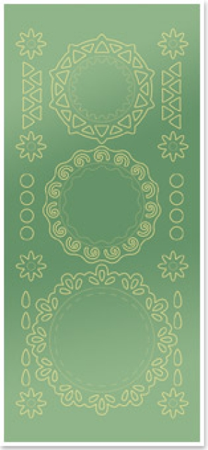 Stickerbogen 10 x 23 cm Spitzendecken rund Gold-Spiegelfolie grün