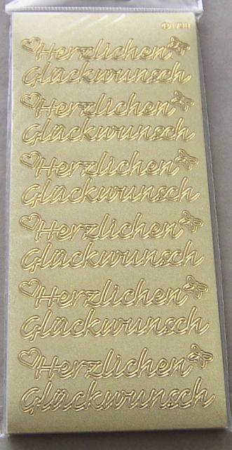 Stickerbogen 10 x 23 cm "Herzlichen Glückwunsch" sehr groß gold-perlmutt-gold