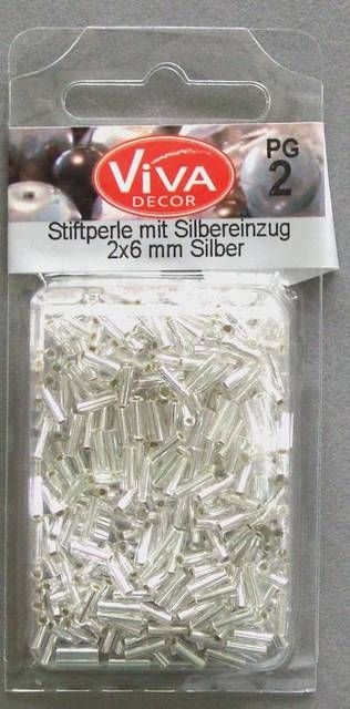 VIVA Stiftperlen 17 gr Silbereinzug  2 x 6 mm silber