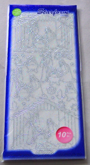 Stickerbogen 10 x 23 cm transparent Weihnachtskrippe Glitter / silber