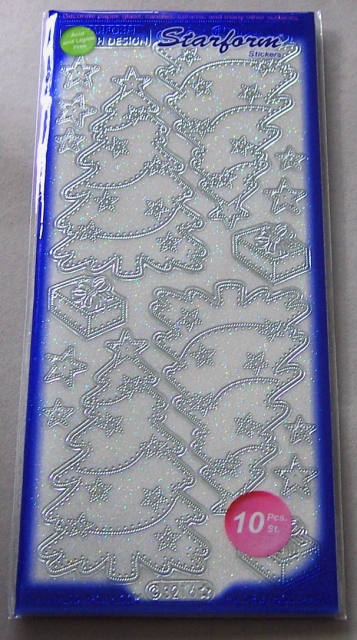 Stickerbogen 10 x 23 cm transparent Baum groß Glitter / silber