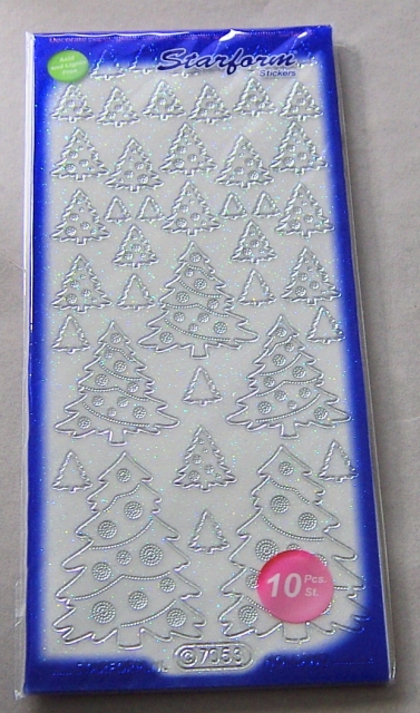Stickerbogen 10 x 23 cm transparent Baum klein Glitter silber