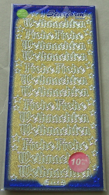 Stickerbogen 10 x 23 cm ""Frohe Weihnachten"" Glitzer gold