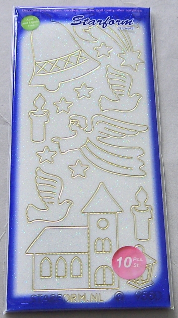 Stickerbogen 10 x 23 cm Aufkleber Flitter Transparent Weihnacht I gold
