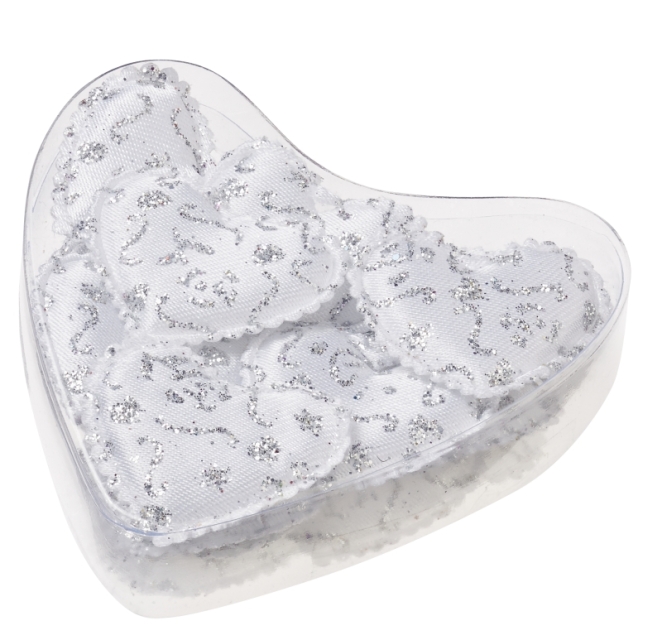 Streu-Herzen weiss-glimmer 30 mm Box mit 20 Stück