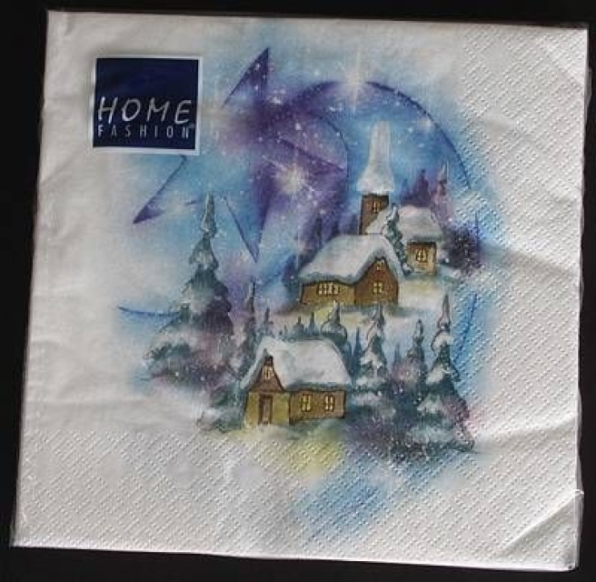 Serviette Winterdorf weiss-blau je Stück