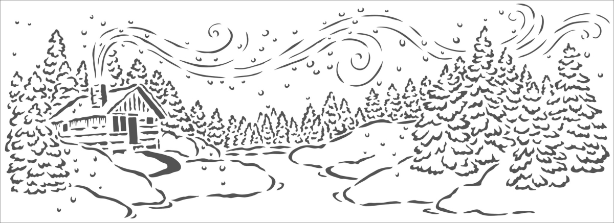 The Crafter's Workshop 16,5 inch x 6,5 inch Stencil Snowy Cabin