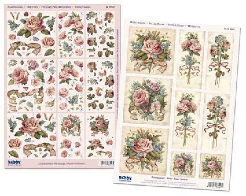 Reddy Cards  Set 3D Stanzbogen mit Hintergrundbogen "Rosen Antique"