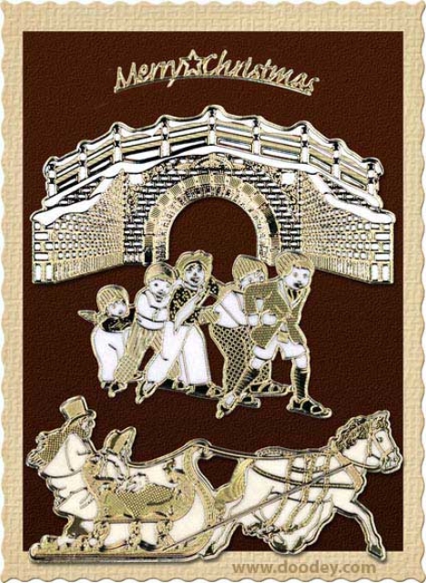 MD Sticker transparent gold Winter Horse with Sledge Pferd mit Schlitten