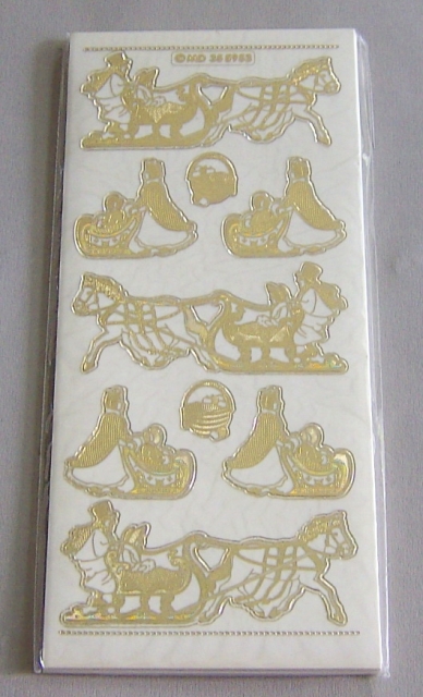 MD Sticker transparent gold Winter Horse with Sledge Pferd mit Schlitten
