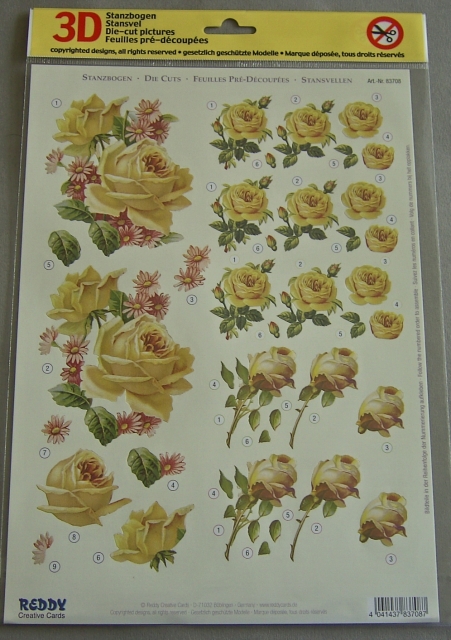 3D Stanzbogen gelbe Rosen Version 2