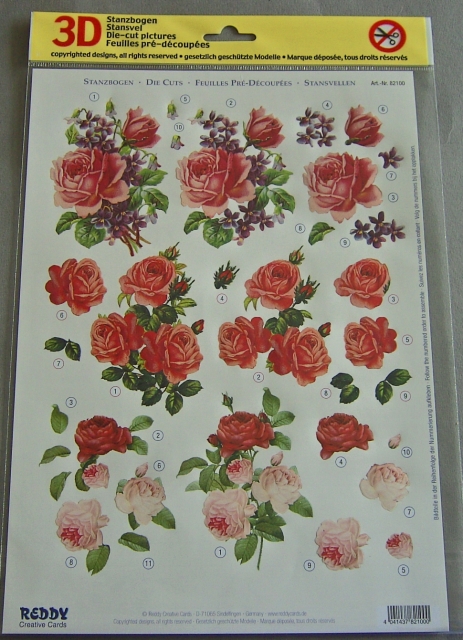 3D Stanzbogen rosa Rosen