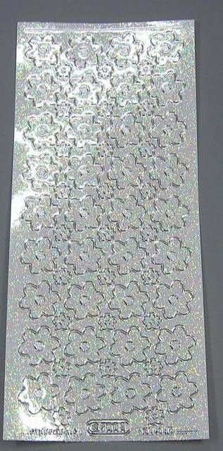 Stickerbogen 10 x 23 cm transparent Blumen silber Flitter