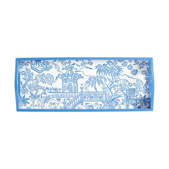 Caspari Bar Tablett Lack Rechteckig Blue Pagoda Toile