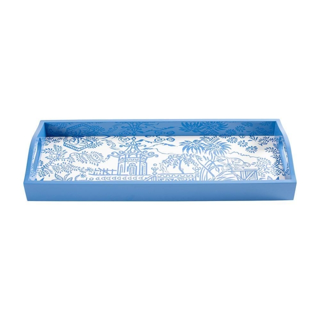 Caspari Bar Tablett Lack Rechteckig Blue Pagoda Toile