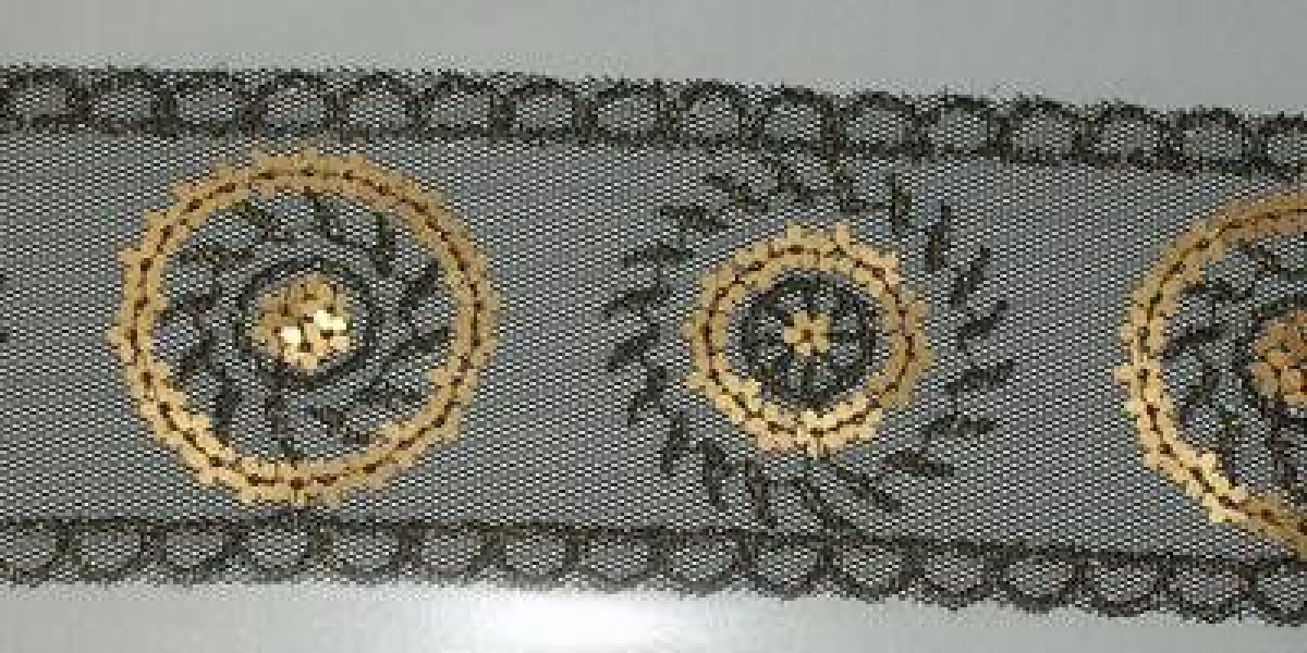 Pailletten Tüllband  je Meter 45 mm schwarz mit gold, Kreise