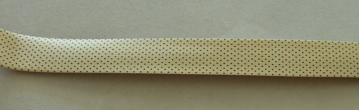 Satin-Schrägband REISKORN 40/20 mm gefalzt je Meter beige-gold mit schwarzen Punkten