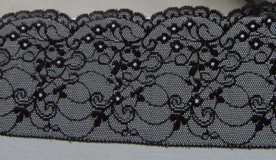 Elastische Raschelspitze 80 mm je Meter schwarz
