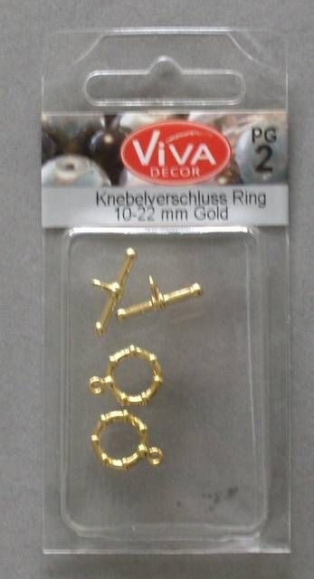VIVA Knebelverschluß Ring, gold, 10 - 22 mm, 2 Stück