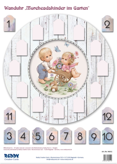 Reddy Cards Wanduhr Moreheads Kinder mit Schubkarren