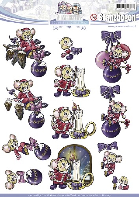 Yvonne Creations 3D Stanzbogen Colourful Christmas