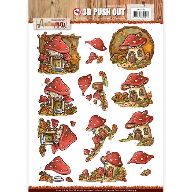 Yvonne Creations 3D Stanzbogen Autumn Colors Mushrooms Houses