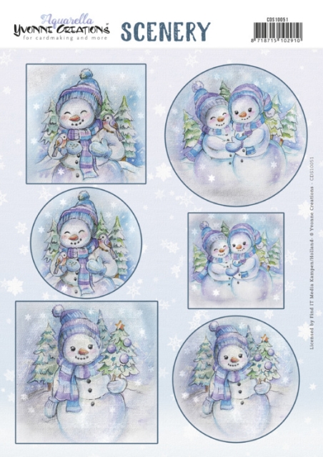 Yvonne Creations Push Out Scenery Aquarella Snowmen