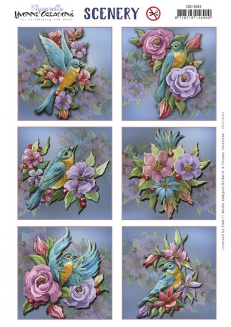 Yvonne Creations Push Out Scenery Aquarella Birds and Flowers