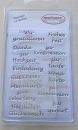 Silikonstempel Set mit 14 Motiven Schriften und Acrylblock